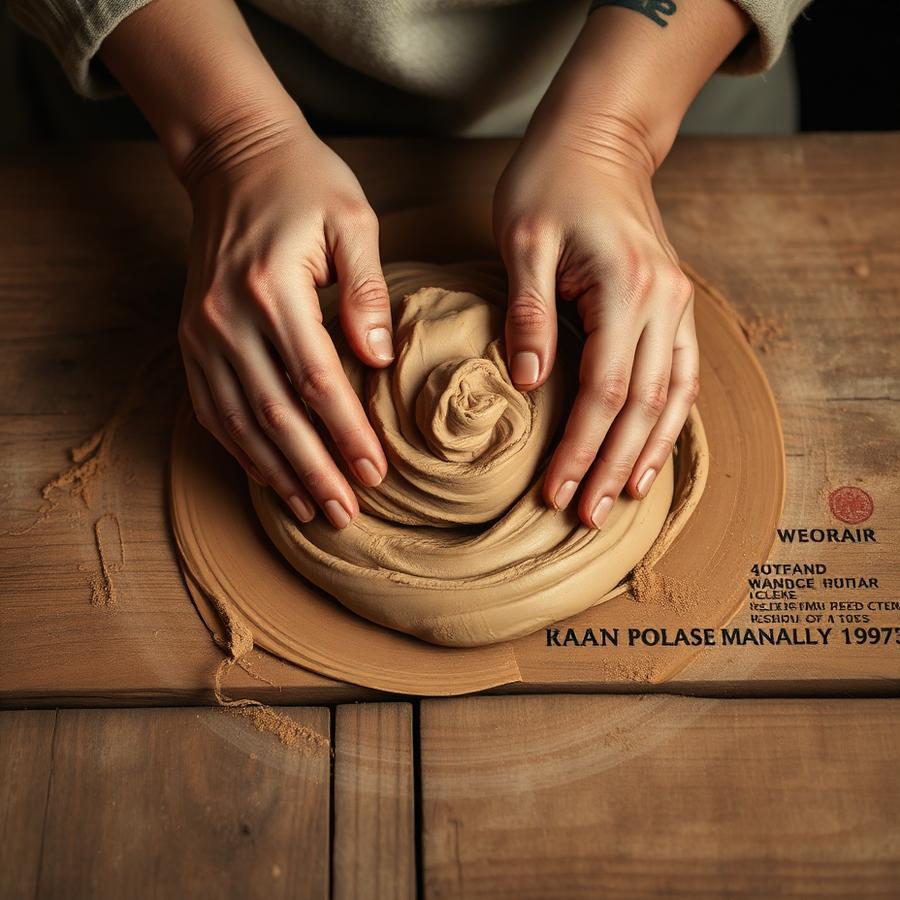 Hands kneading clay
