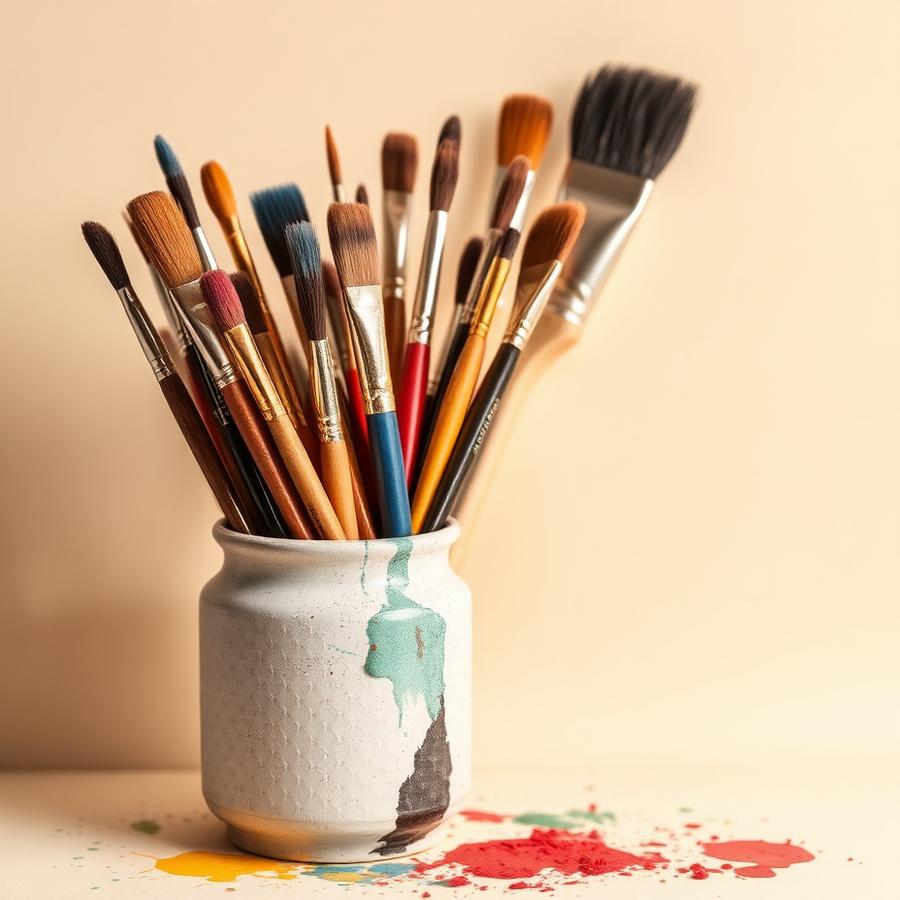Brushes in a ceramic jar