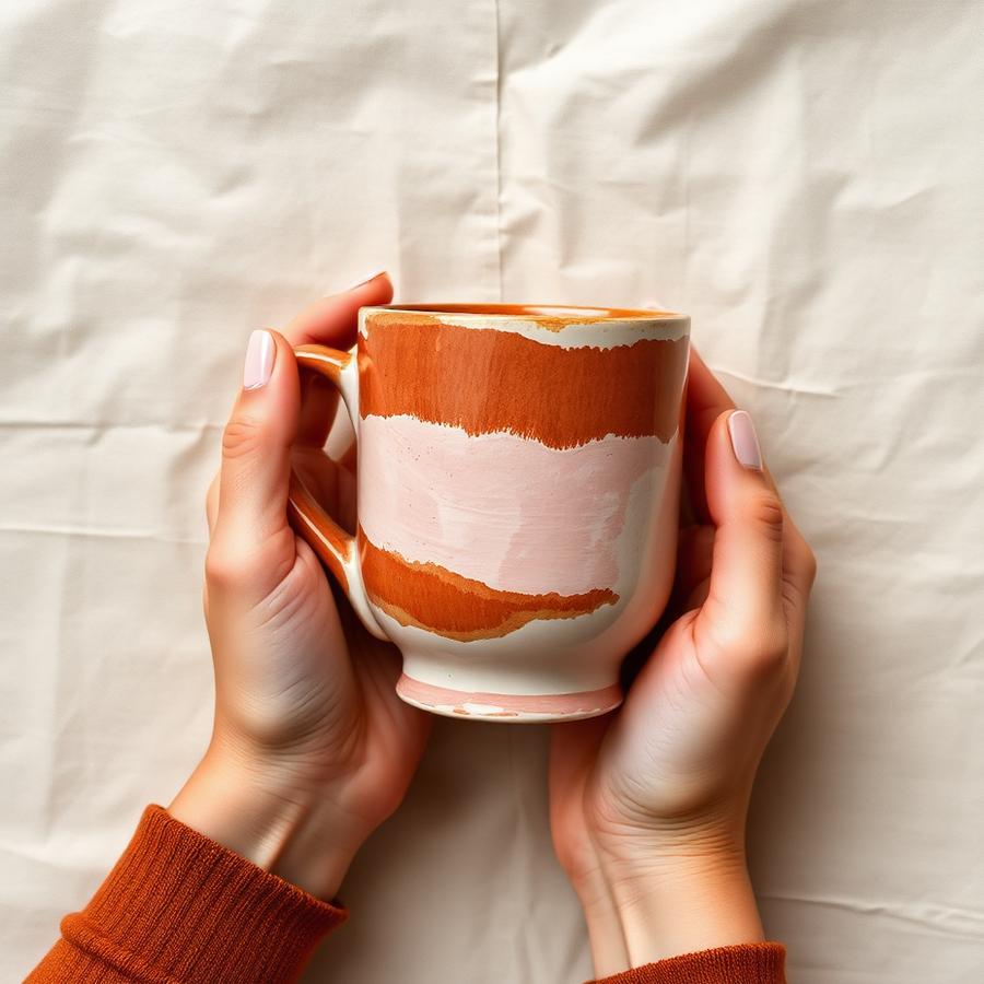 Hands holding a painted mug